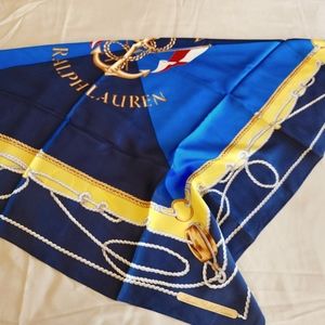Ralph Lauren 40" Square Women's Nautical Blue/Royal Blue/Yellow/Red Silk Scarf